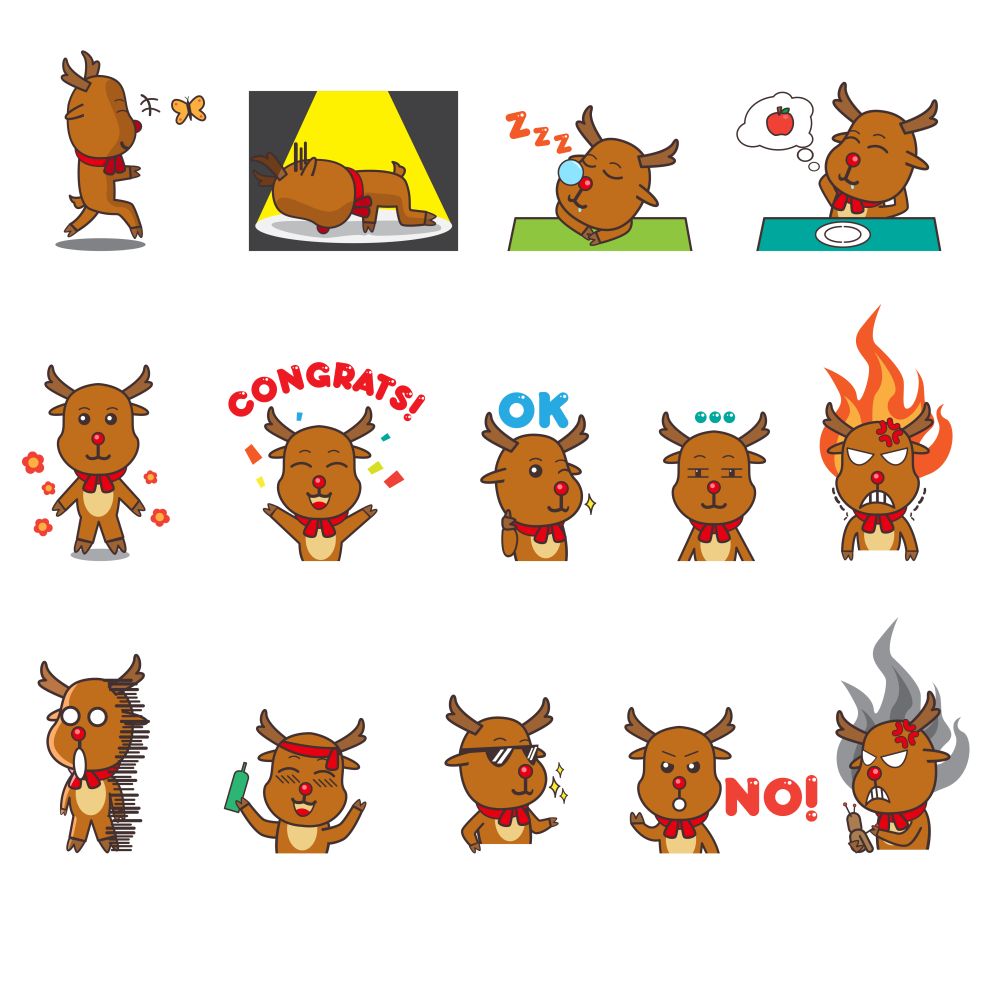 A vector illustration of different expression of reindeer