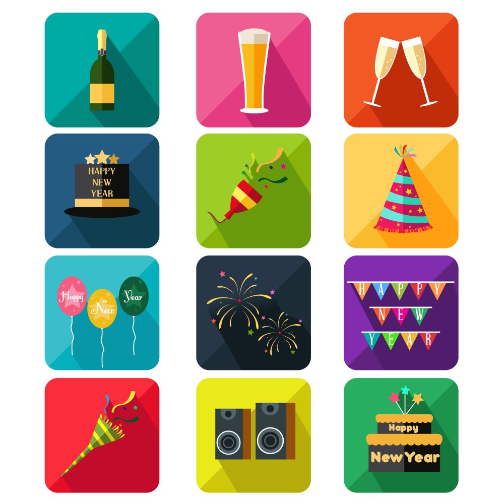 A vector illustration of New Year party icon sets