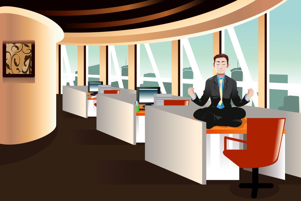 A vector illustration of businessman meditating in the office