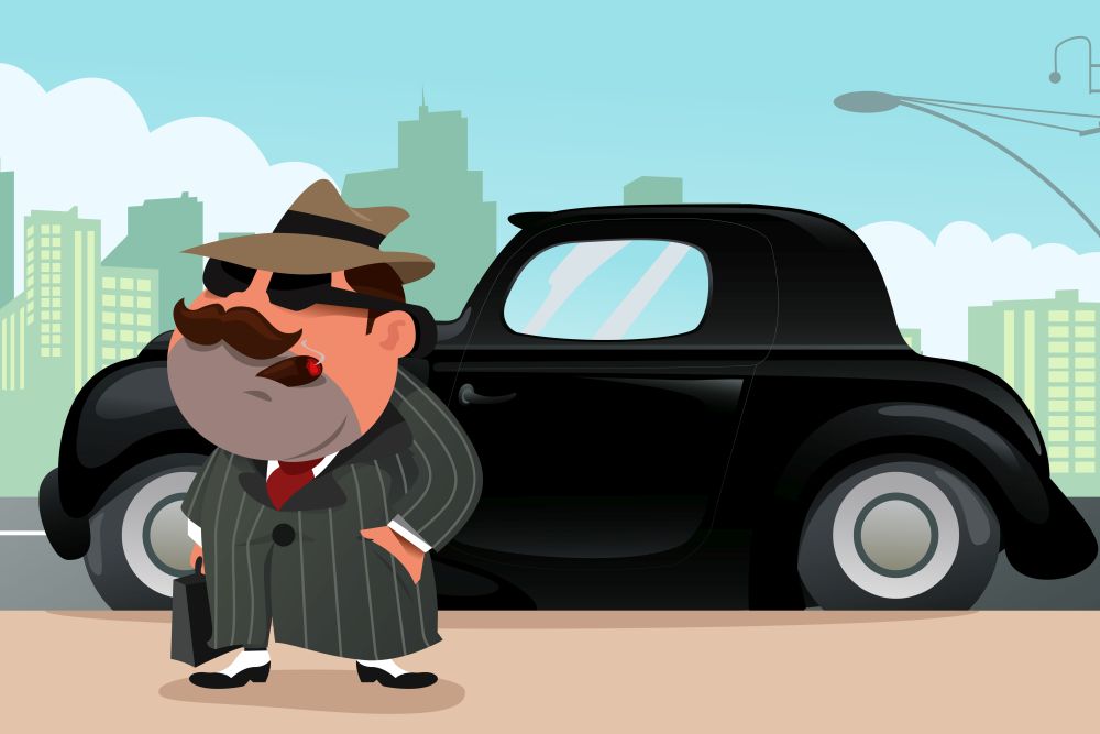 A vector illustration of businessman standing in front of his car
