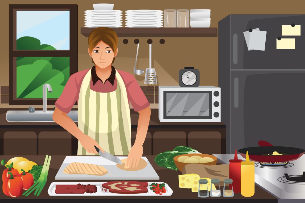 A vector illustration of man cooking in the kitchen