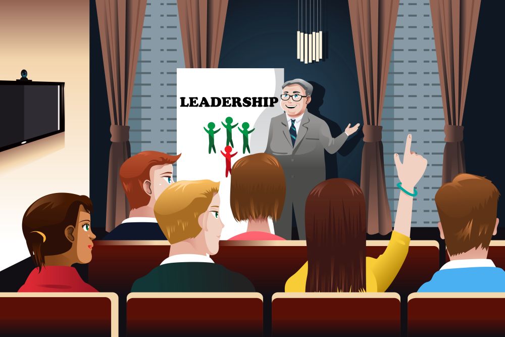 A vector illustration of business people in a seminar for leadership concept