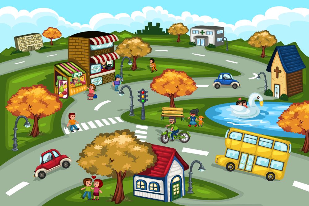 A vector illustration of city scene