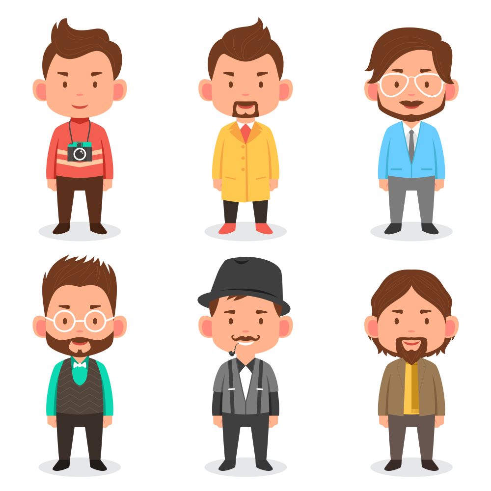 A vector illustration of men avatars in different outfits