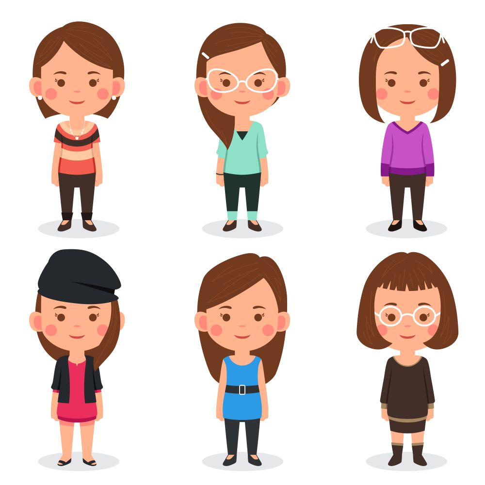 A vector illustration of women avatars in different outfits