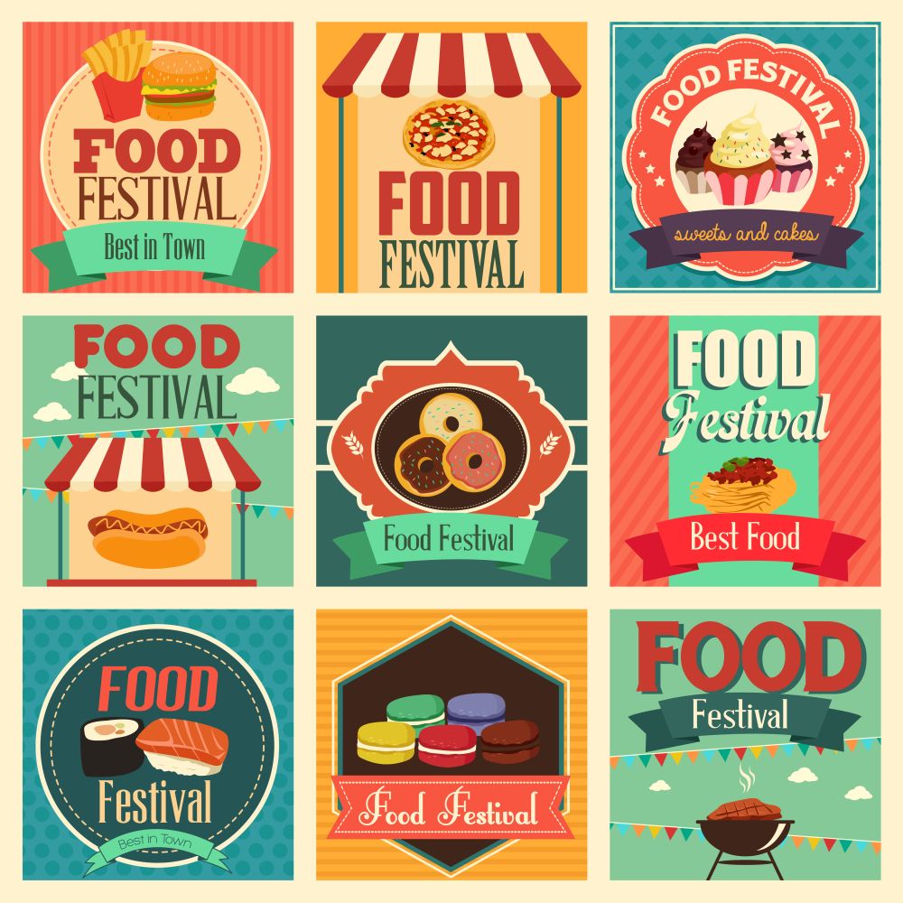 A vector illustration of food festival icon sets