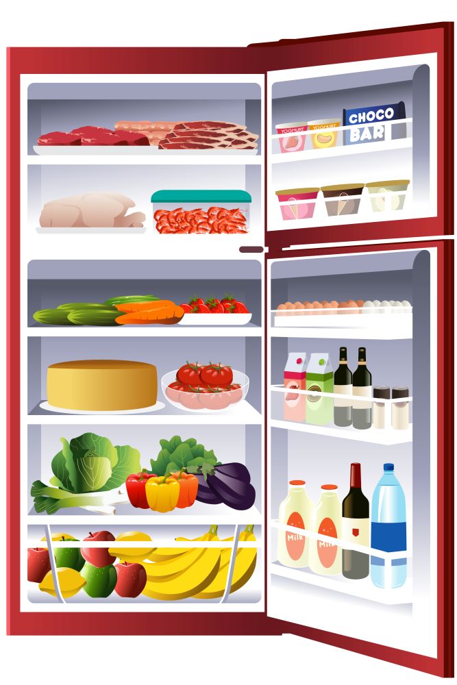 A vector illustration of inside of a refrigerator