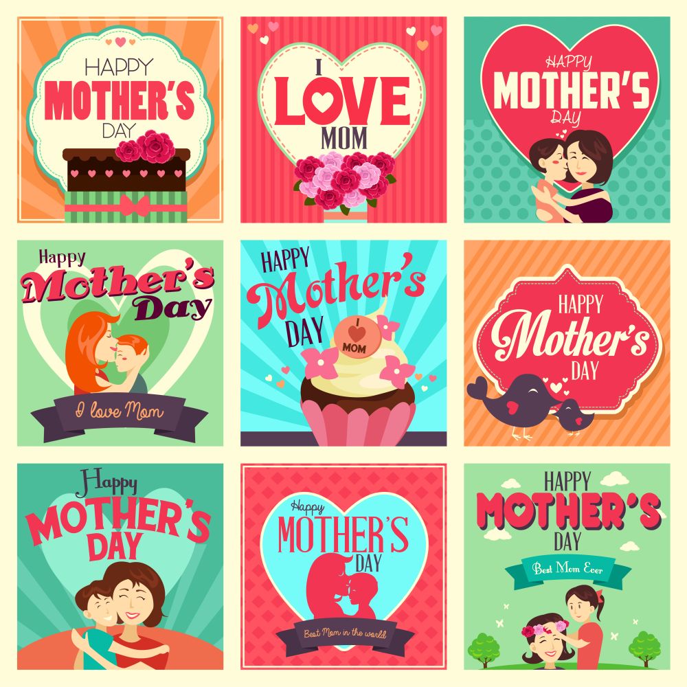 A vector illustration of Mother&rsquo;s day cards with ornament
