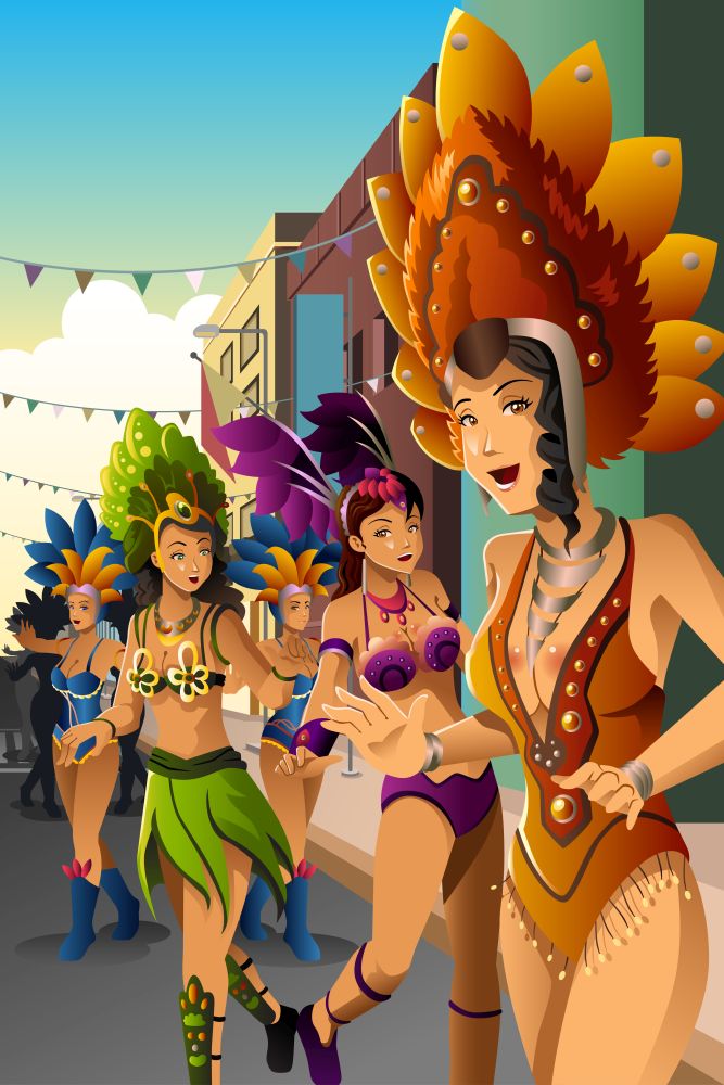 A vector illustration of dancing people in a street carnival