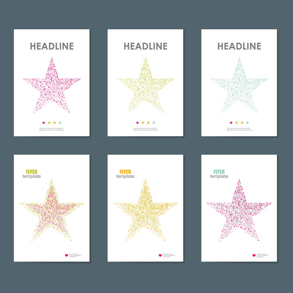 Six vector business brochure design with star symbol.. Six vector brochure design with star symbol