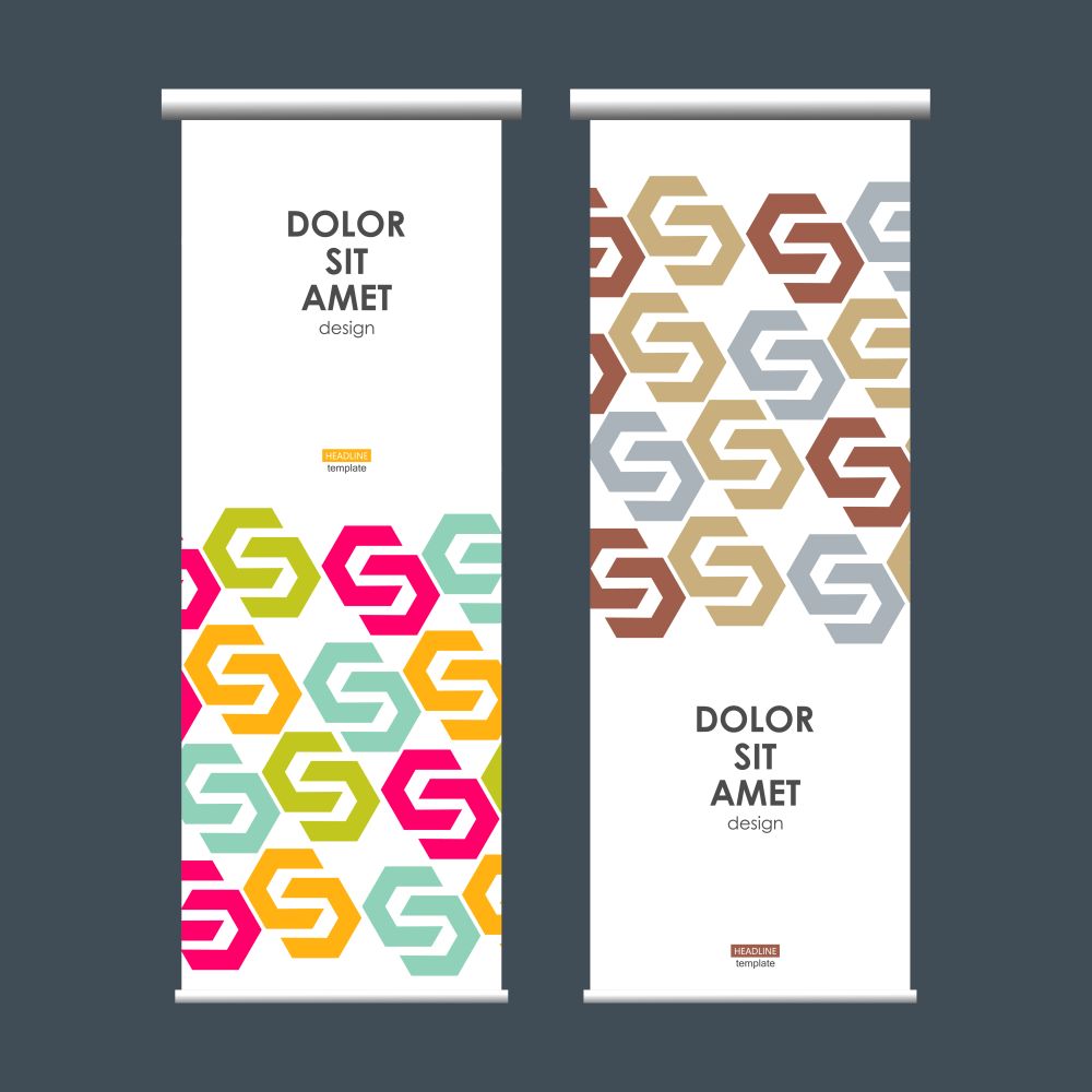Roll up banner stand with hexagon pattern.. Roll up banner stand with hexagon pattern