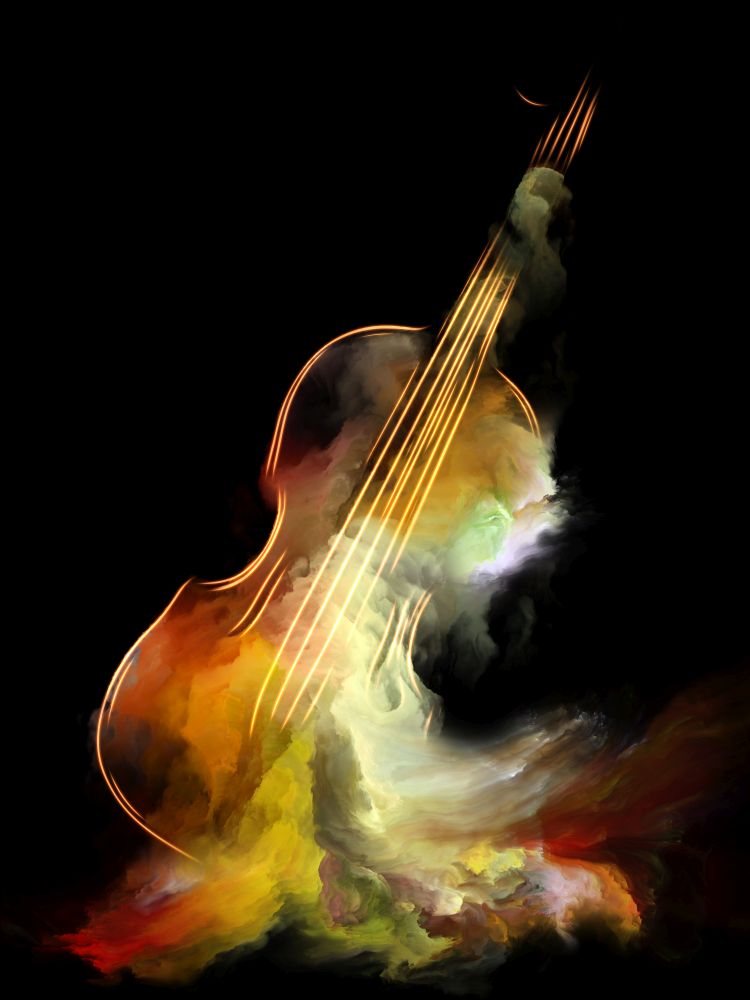 Music Dream series. Composition of violin and abstract colorful paint on the subject of musical instruments, melody, sound, performance arts and creativity