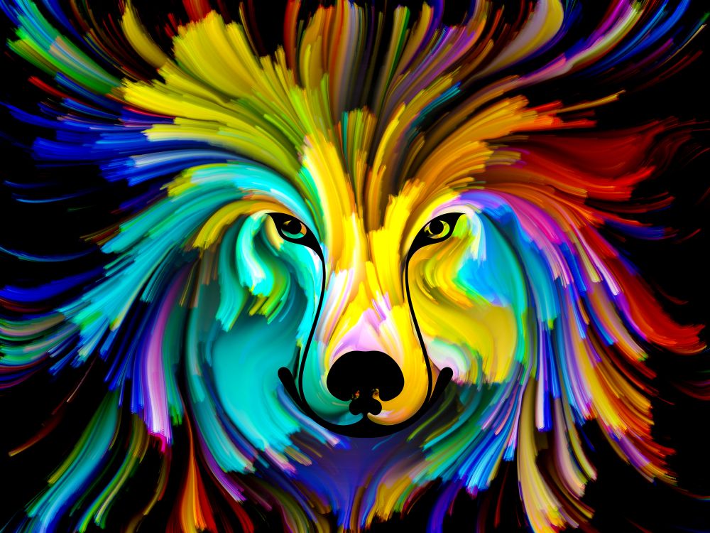 Dog Paint series. Abstract design made of colorful dog portrait on the subject of art, imagination and creativity