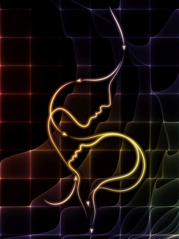 Parent Connection series. Arrangement of graceful profile lines of mother and child on the subject of parenting, motherhood, human connection and family