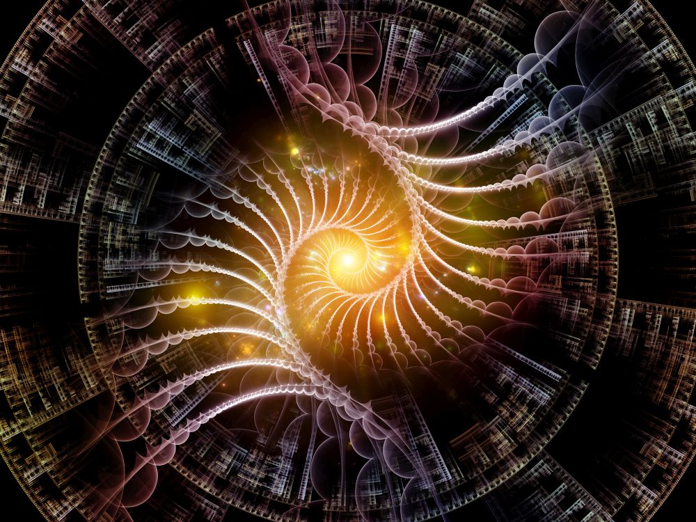 Fractal Swirl series. Abstract design made of light and fractal geometry patterns on the subject of design, illustration of modern science and technology