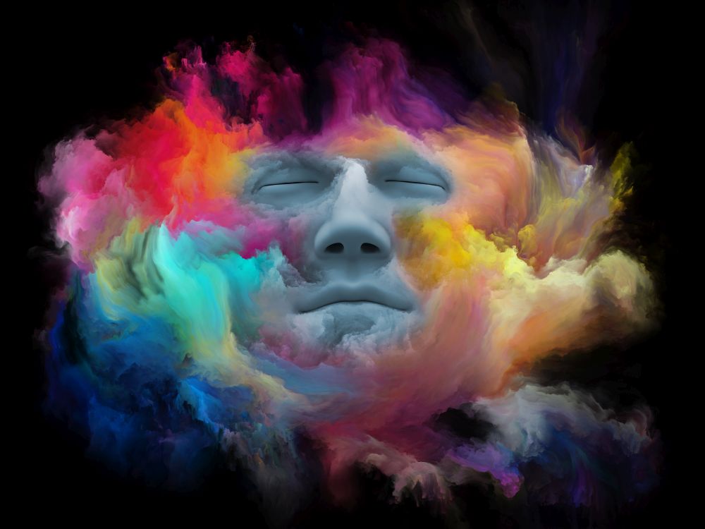 Mind Fog series. Abstract background made of human face morphed with fractal paint for use with projects on inner world, dreams, emotions, creativity, imagination and human mind