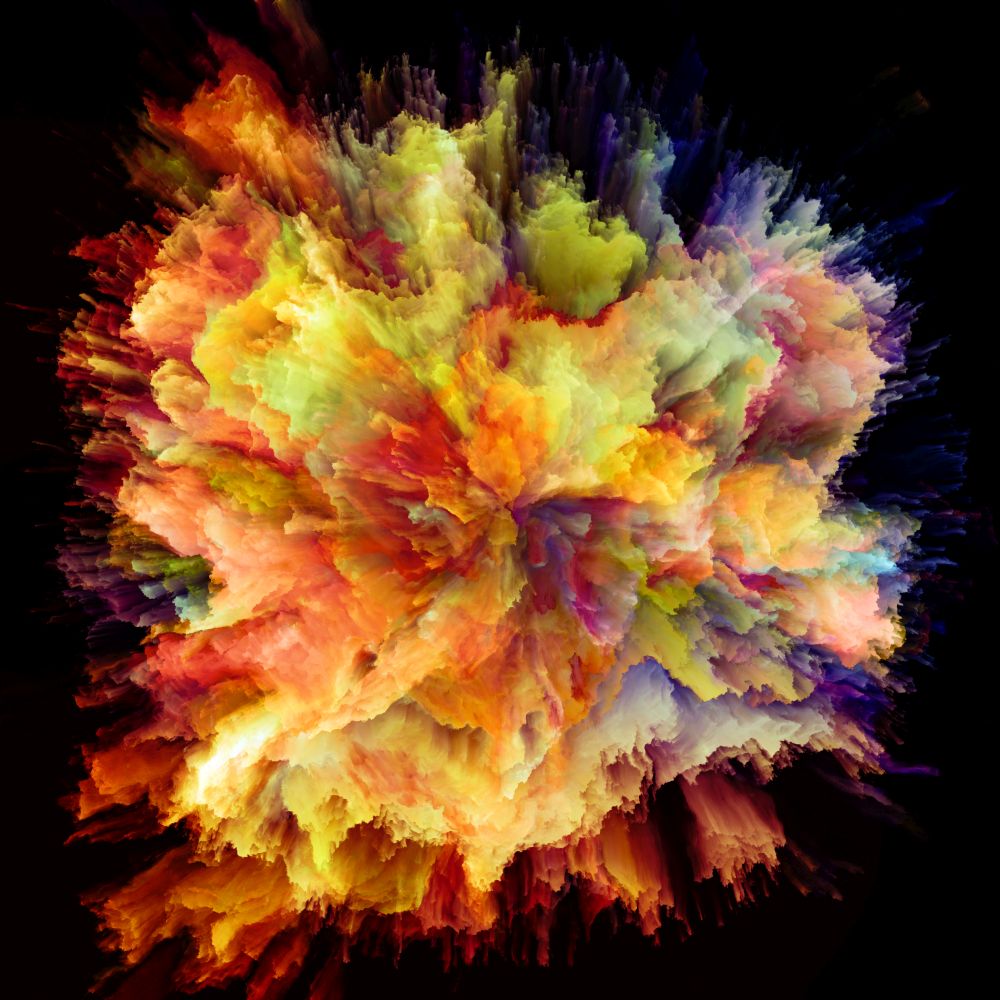 Color Emotion series. Creative arrangement of color burst splash explosion for subject of imagination, creativity art and design
