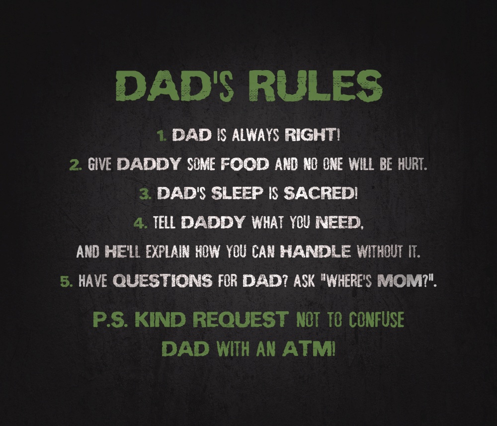 DAD&rsquo;s rules funny text art illustration for printing as a gift on father&rsquo;s day. Trendy and creative design, hipster banner composition. Humorous family relationship, love dad typography.