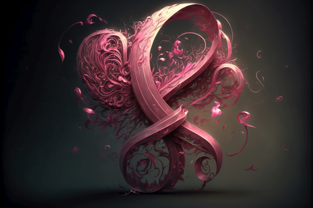Cute design of breast cancer awareness pink ribbon over black background. Generative AI
