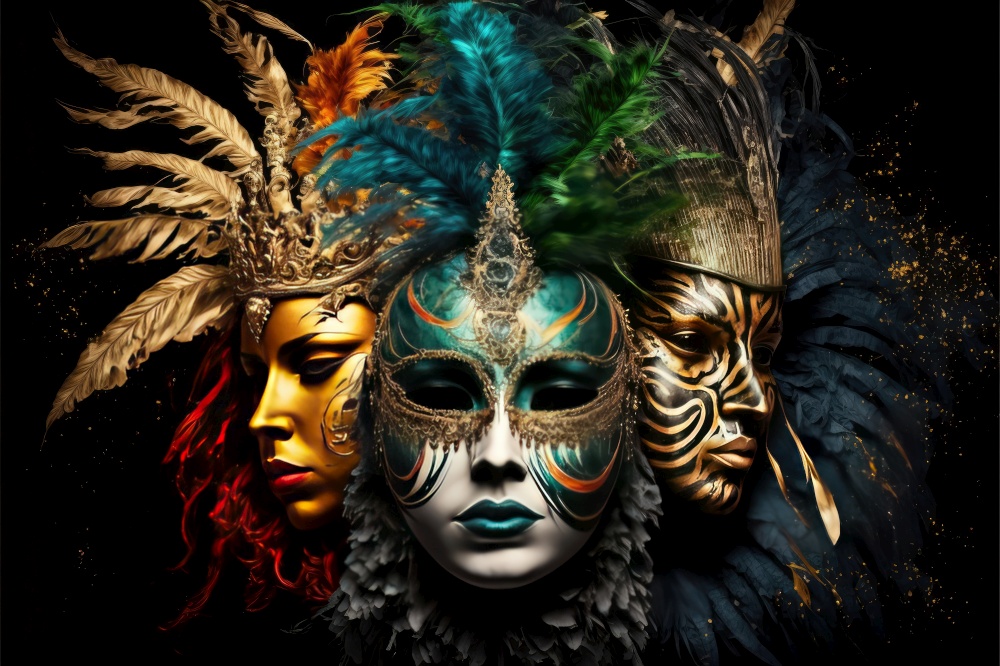 Amazing carnival masks with colorful tones. Fun time. Generative AI
