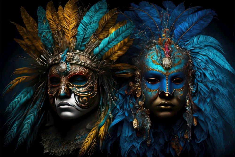 Amazing carnival masks with colorful tones. Fun time. Generative AI