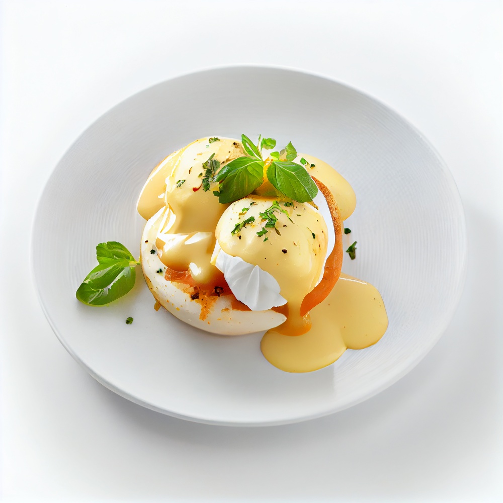 Cooked Delicious Eggs Benedict. Illustration AI Generative