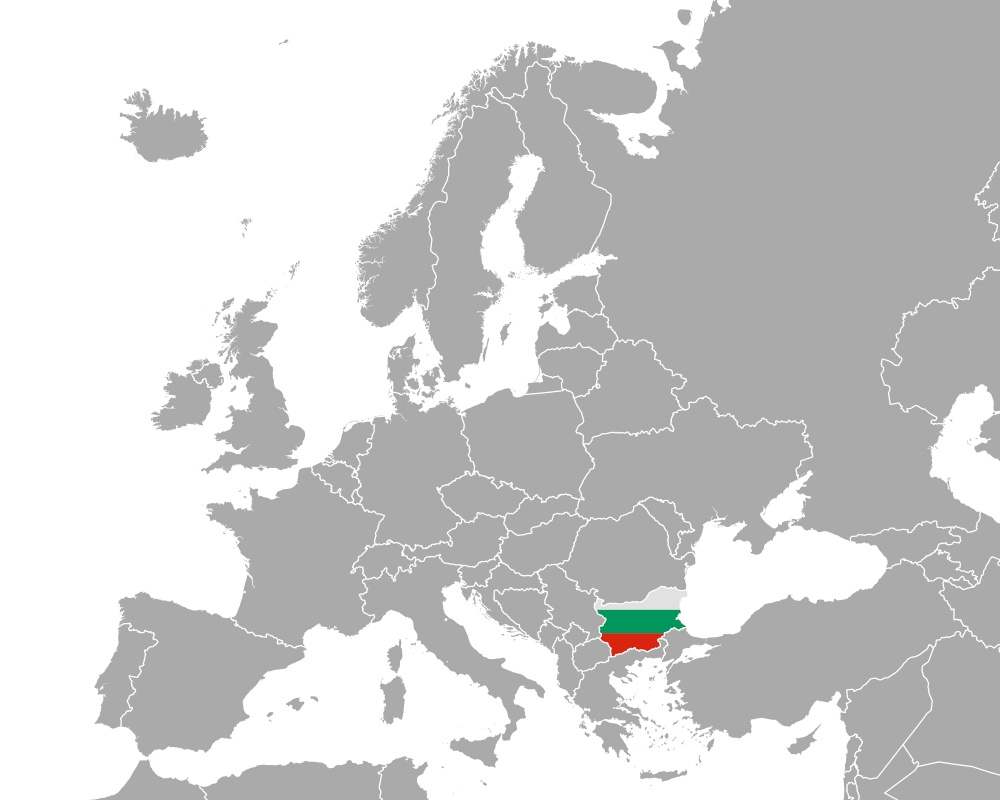 Map and flag of Bulgaria in Europe
