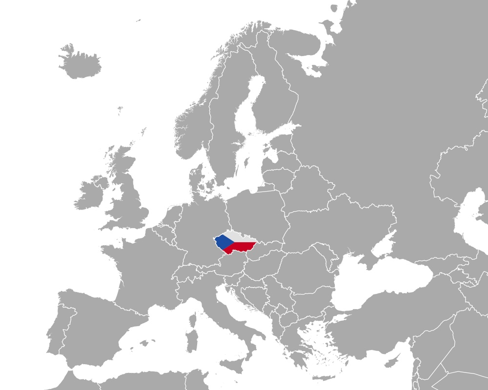 Map and flag of the Czech Republic in Europe