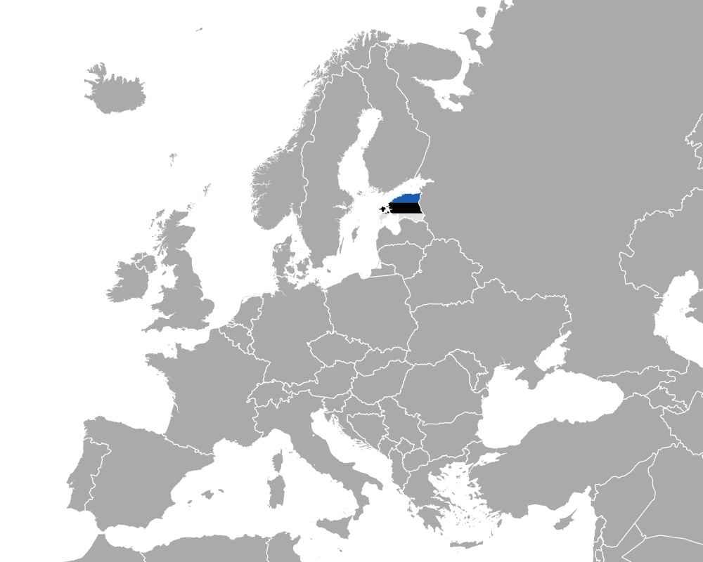 Map and flag of Estonia in Europe
