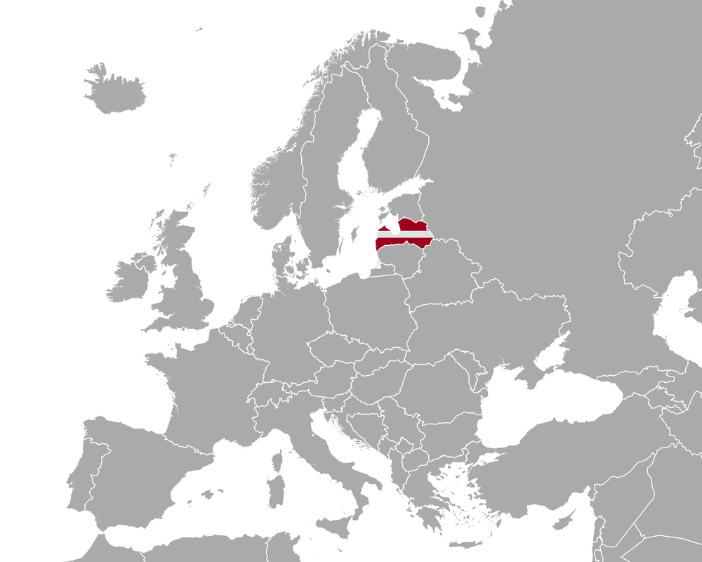 Map and flag of Latvia in Europe