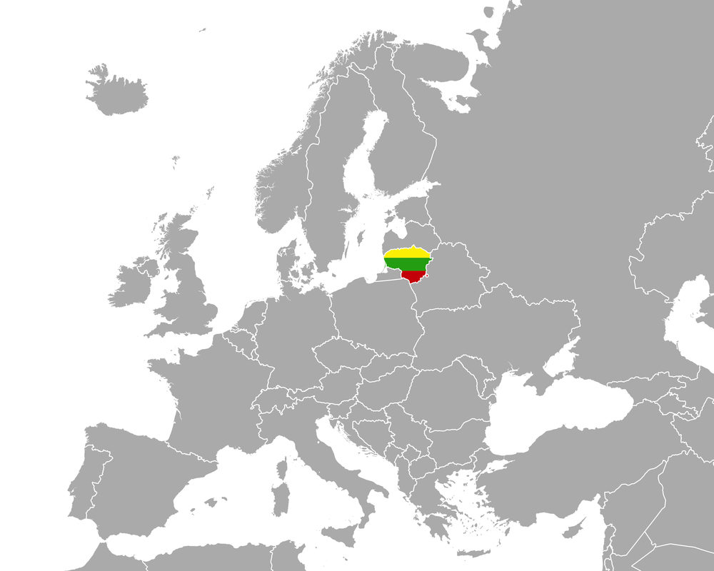 Map and flag of Lithuania in Europe