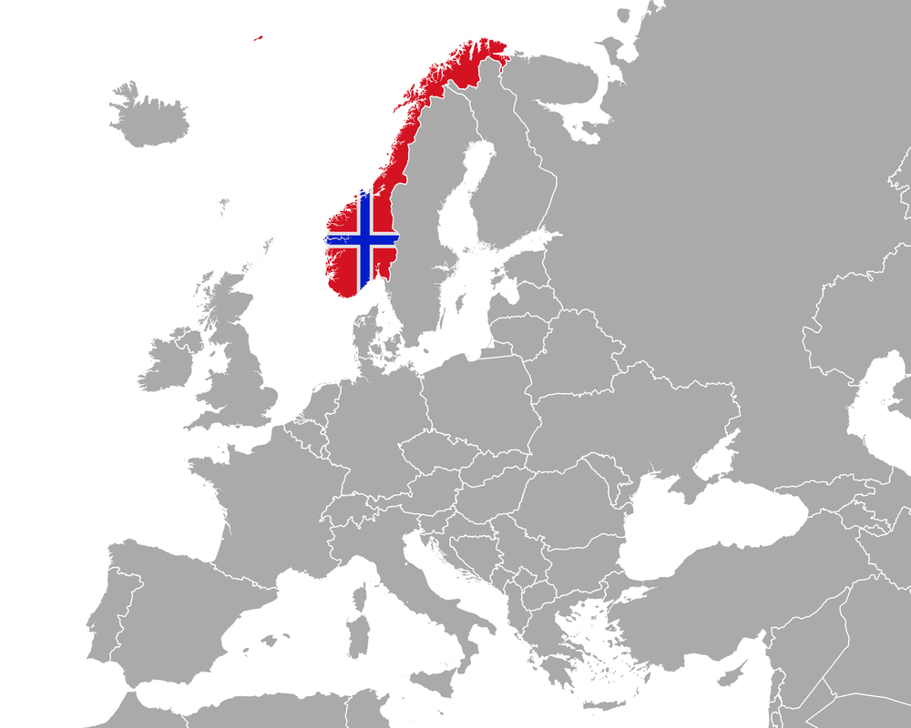 Map and flag of Norway in Europe
