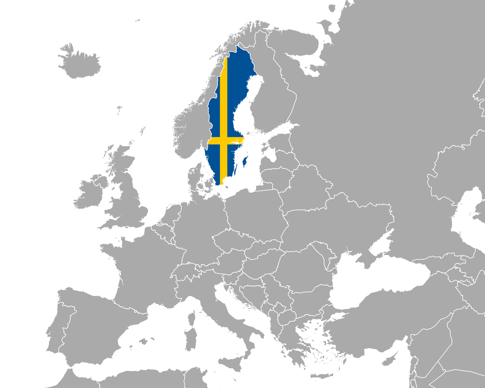 Map and flag of Sweden in Europe