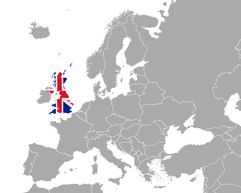 Map and flag of the United Kingdom in Europe