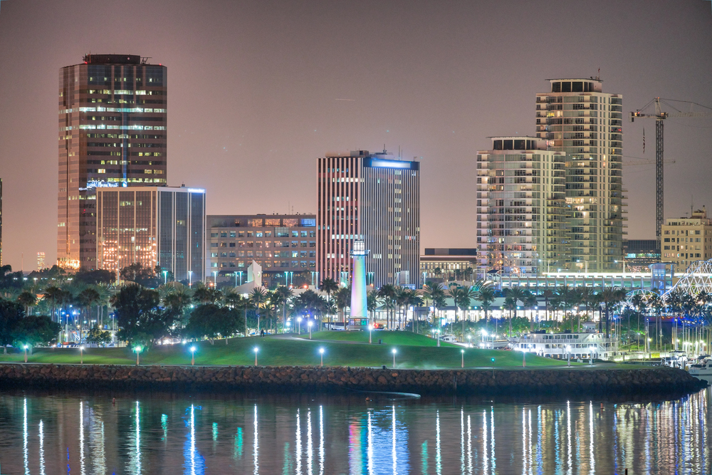 San Diego at dusk, view from city port.