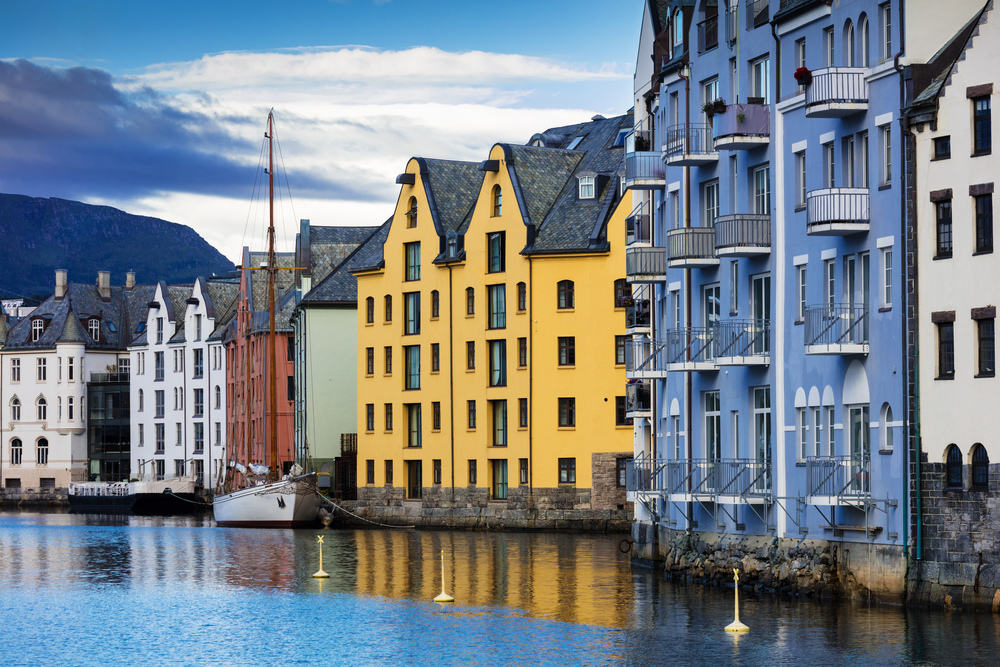 houses in center of the Alesund city, Norway