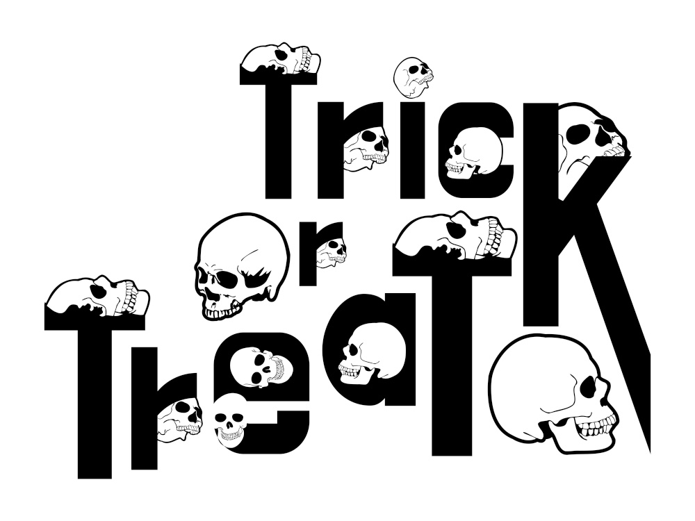 Trick or Treat lettering design with skull, vector illustration.