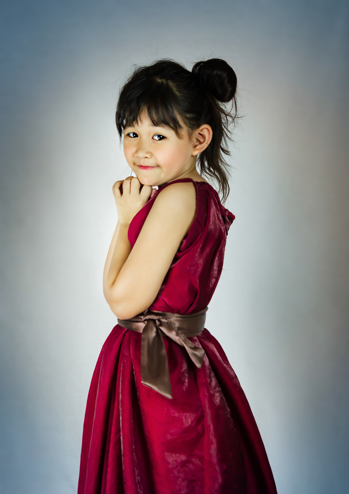 Portrait of asian little  girl in red dress. portrait of asian little  girl