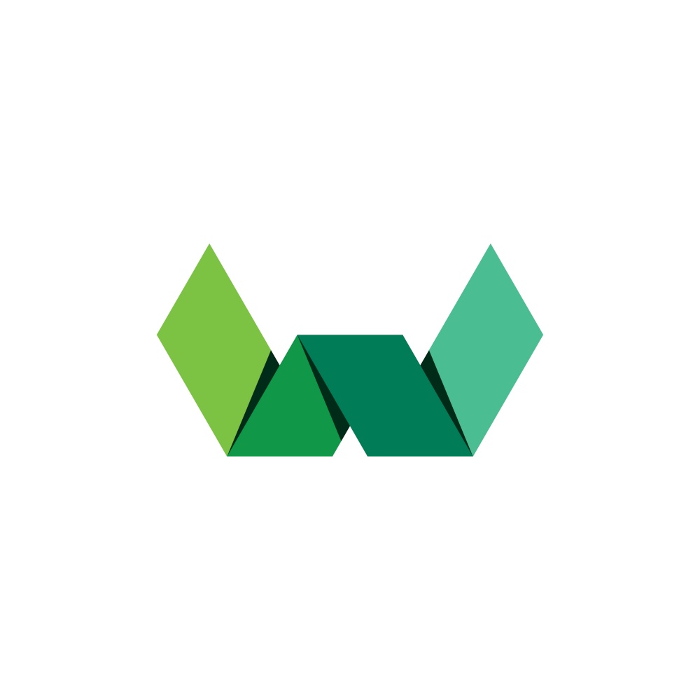 green paper letter w ribbon vecror logo