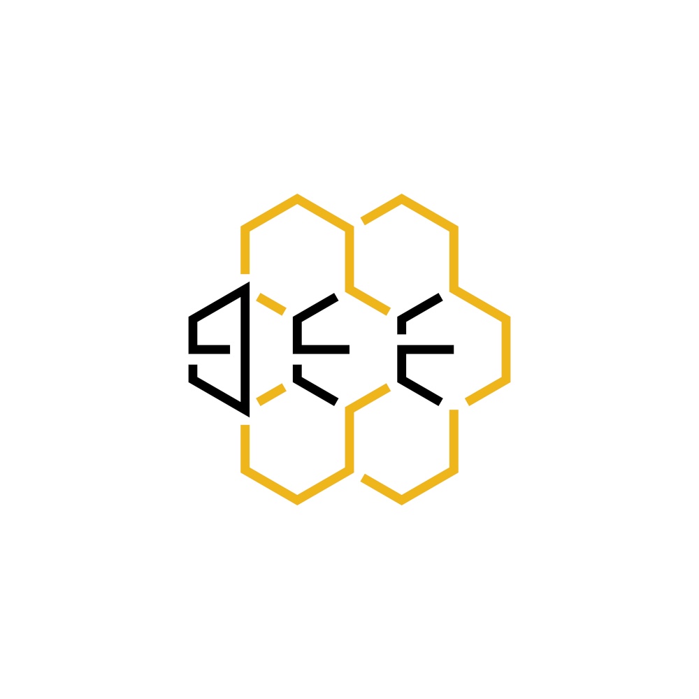 honeycomb with bee text logo icon vector
