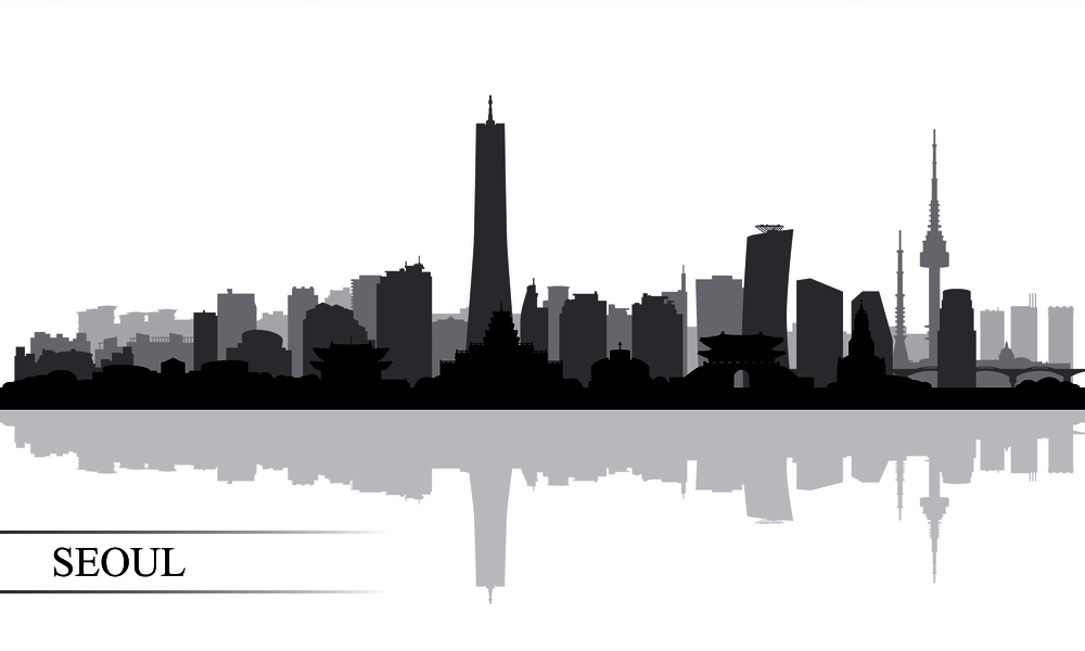Seoul city skyline silhouette background, vector illustration