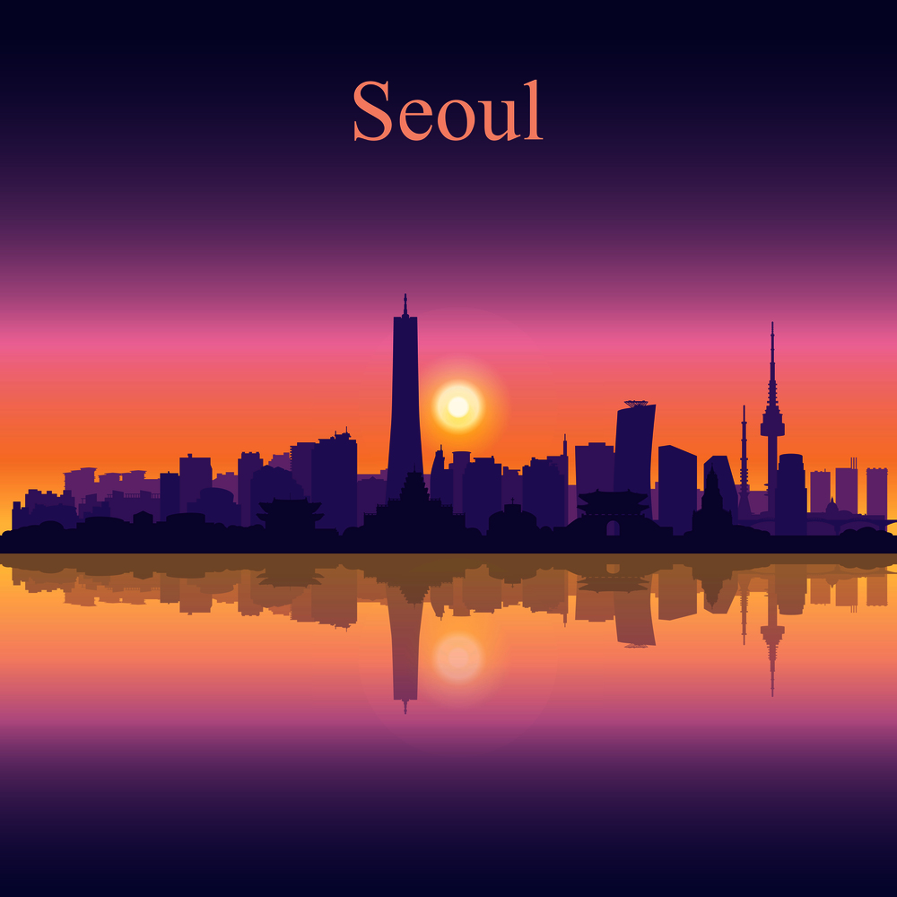 Seoul city silhouette on sunset background vector illustration