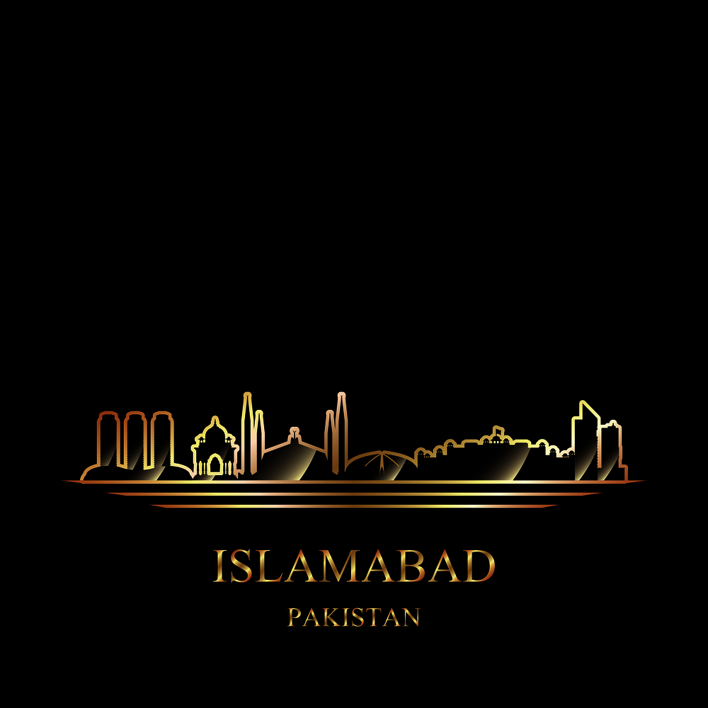 Gold silhouette of Islamabad on black background vector illustration