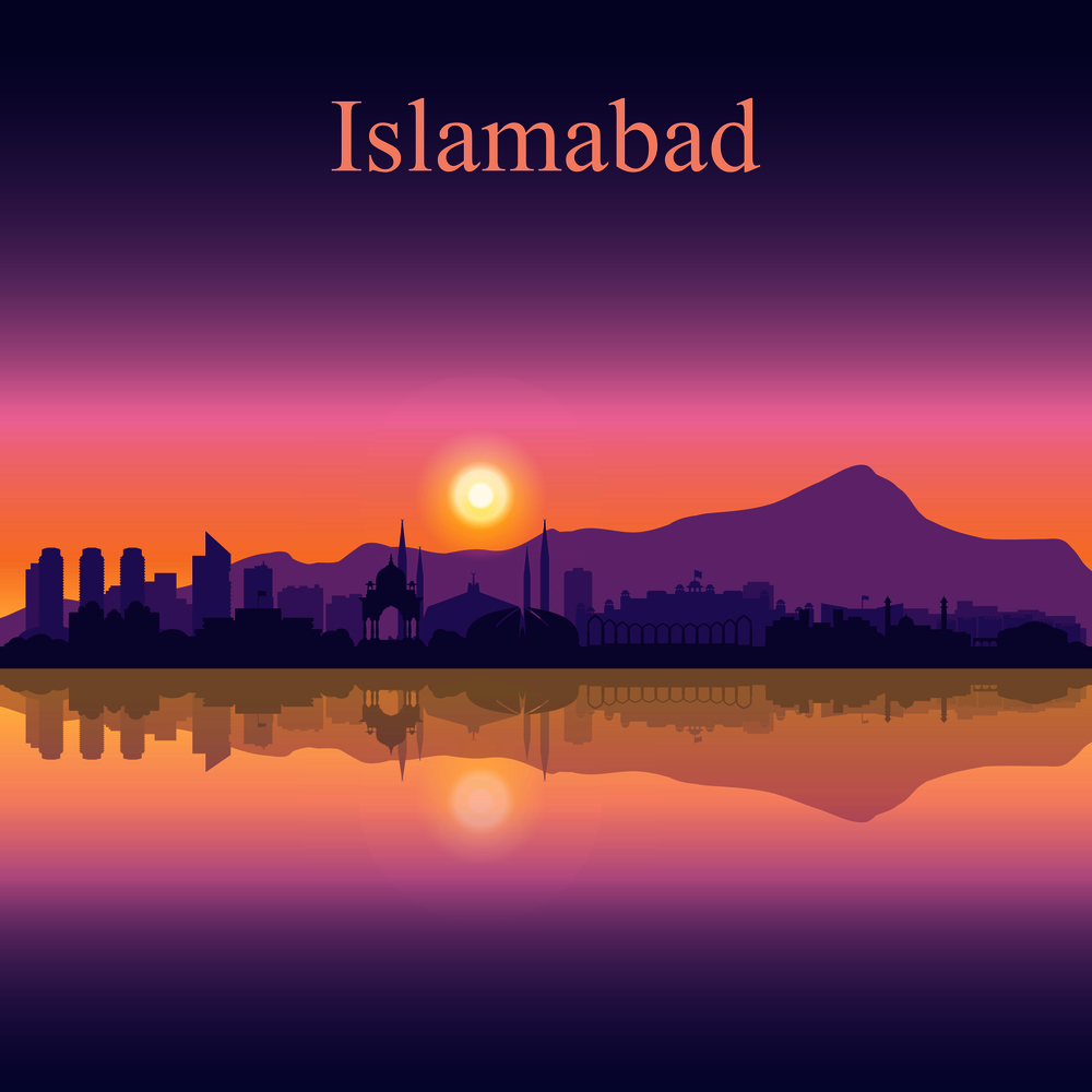 Islamabad city silhouette on sunset background vector illustration