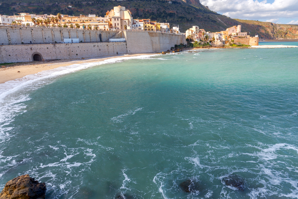City promenade and beach in Castellammare del Golfo. Italy. Sicily.. Italy. Sicily. Castellammare del Golfo.