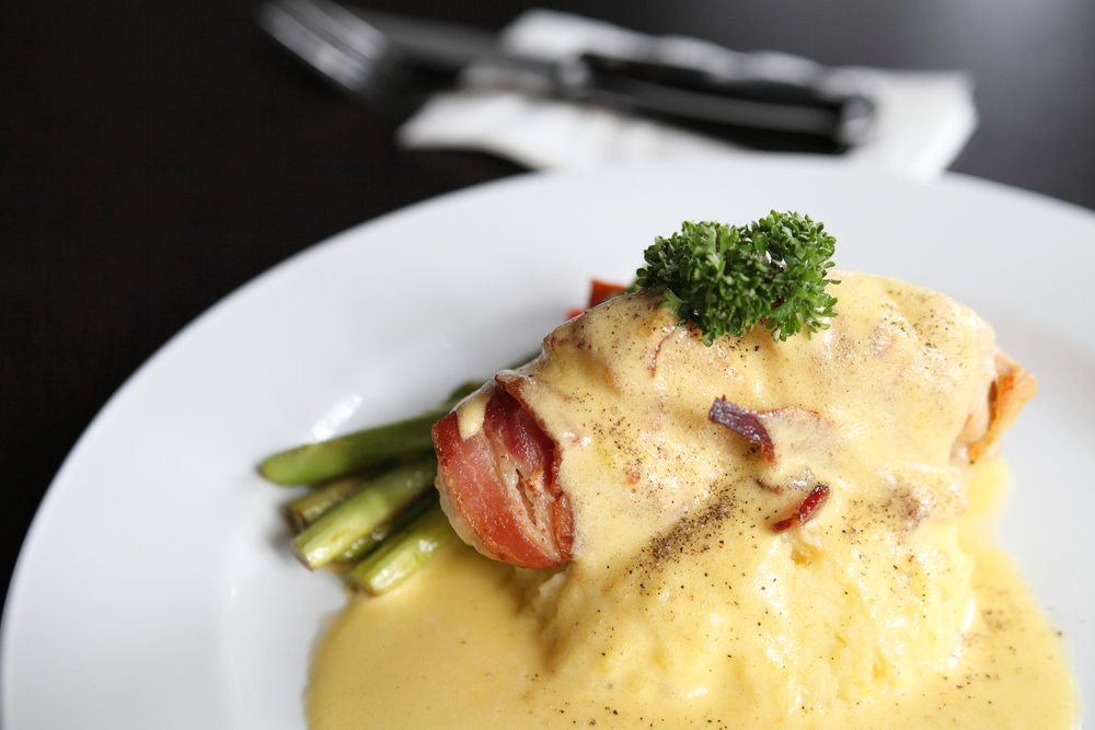 Chicken and bacon with cheese sauce