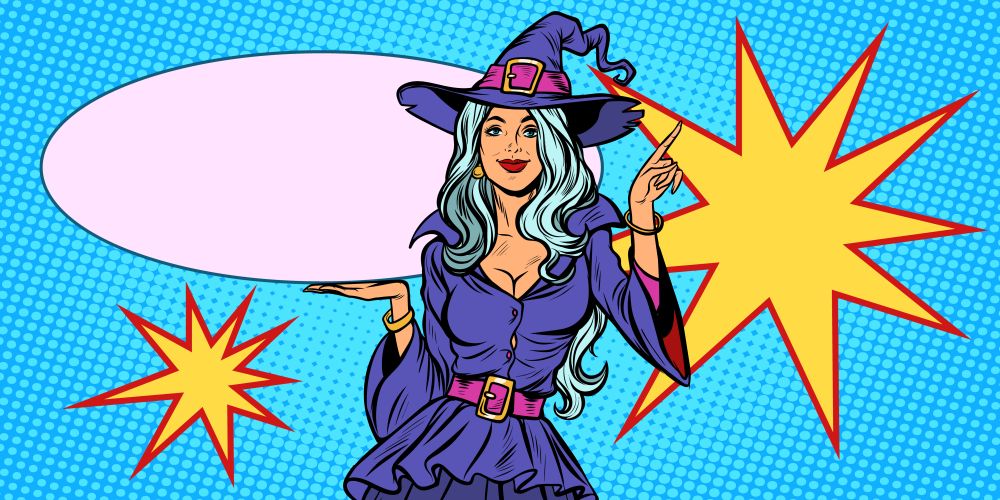 Beautiful woman in Halloween witch costume. holiday background. Pop art retro vector illustration vintage kitsch. Beautiful woman in Halloween witch costume. holiday background