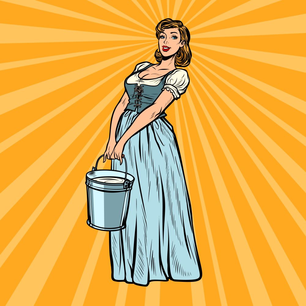 village woman with a bucket of water. Pop art retro vector illustration vintage kitsch 50s 60s. village woman with a bucket of water