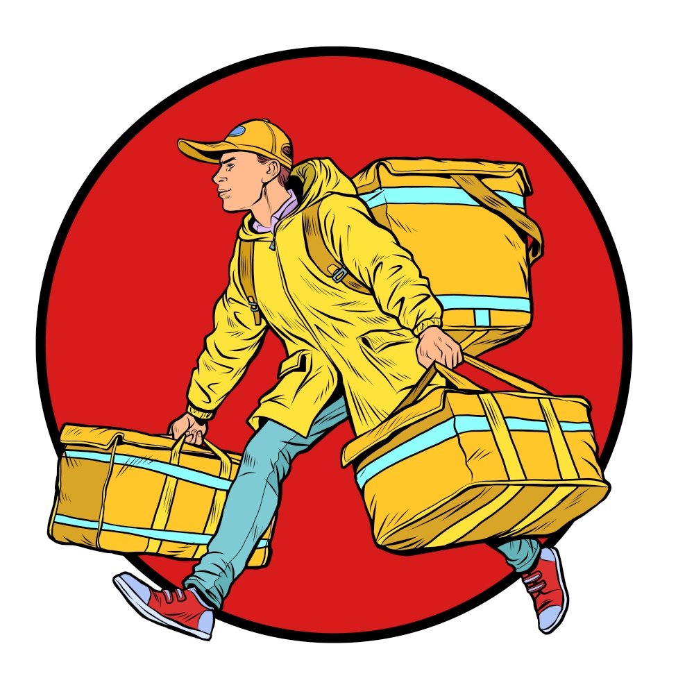 courier boy food delivery. Pop art retro vector illustration kitsch vintage 50s 60s style. courier boy food delivery