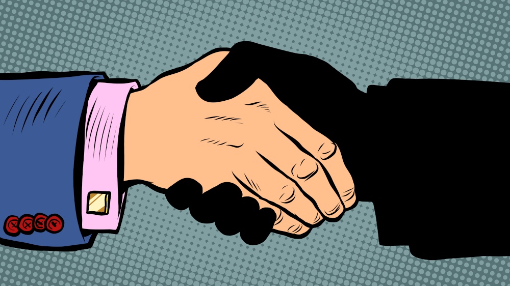 handshake deal business agreement. Pop art retro vector illustration kitsch vintage 50s 60s style. handshake deal business agreement